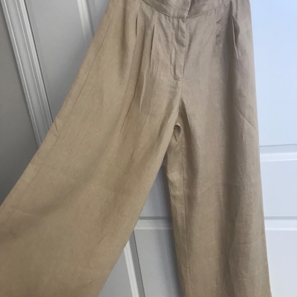 Magaschoni 100% pure linen taupe wide leg trouser, NWT, XS